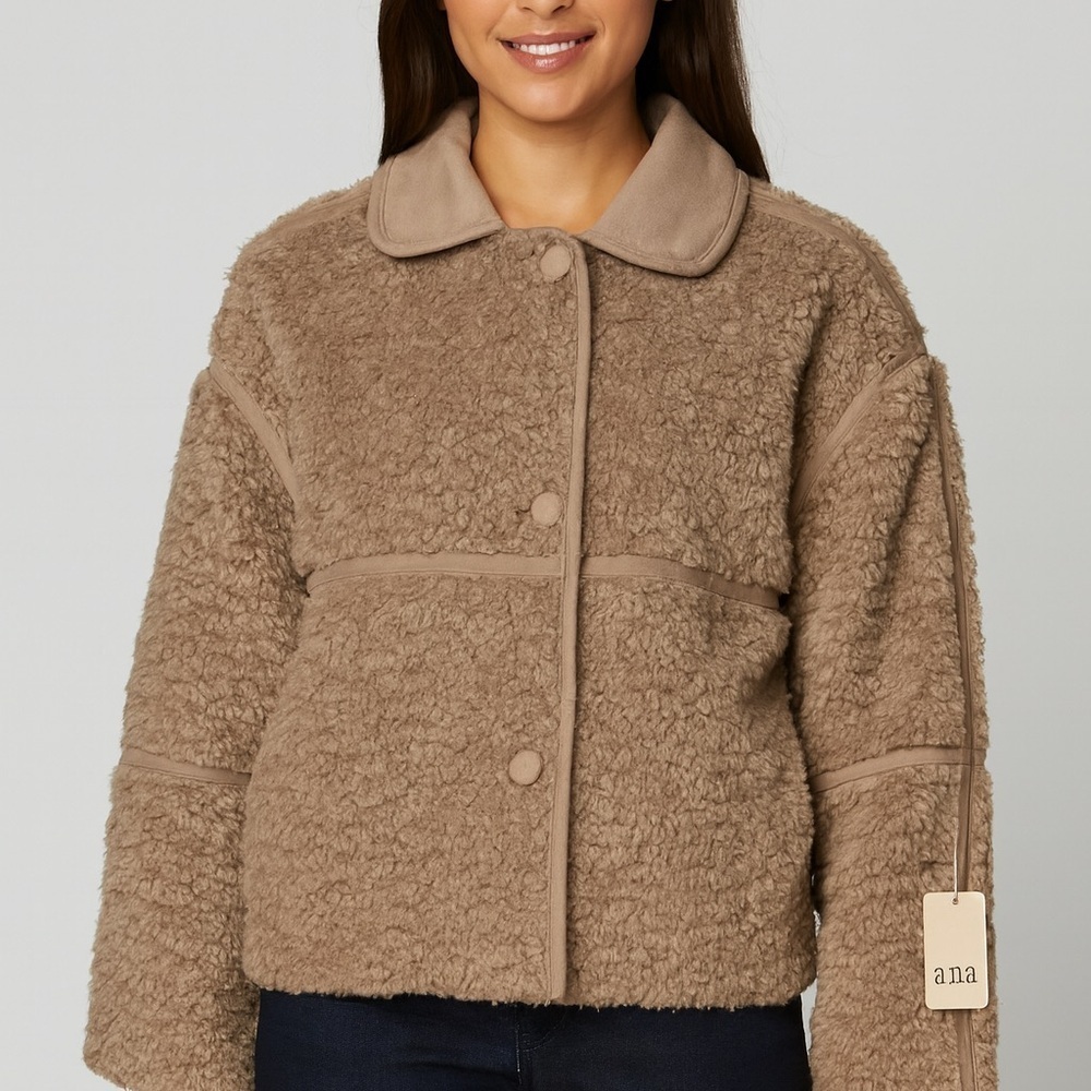 a.n.a Women's Cozy Brown Teddy Jacket